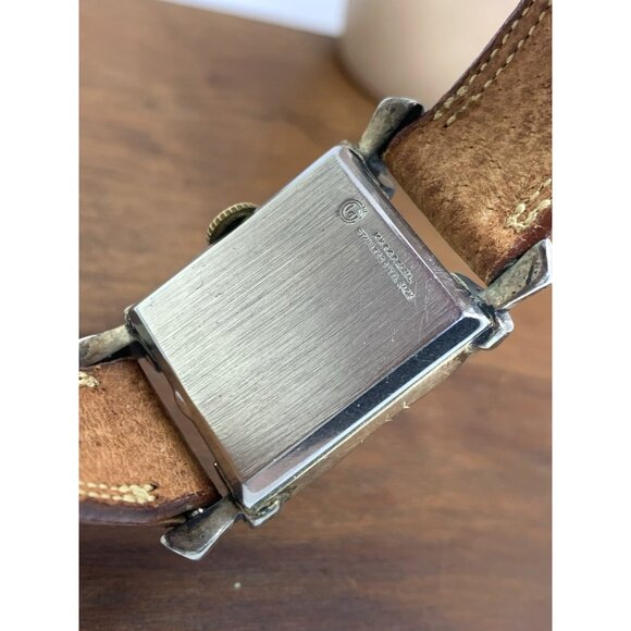Gotham Suku Watch Swiss Mechanical Tank Vintage Gold Brown Leather Band 22mm - Picture 6 of 15